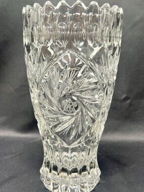 Vintage Zajecar Lead Crystal Vase Pinwheel & Star Made in Yugoslavia